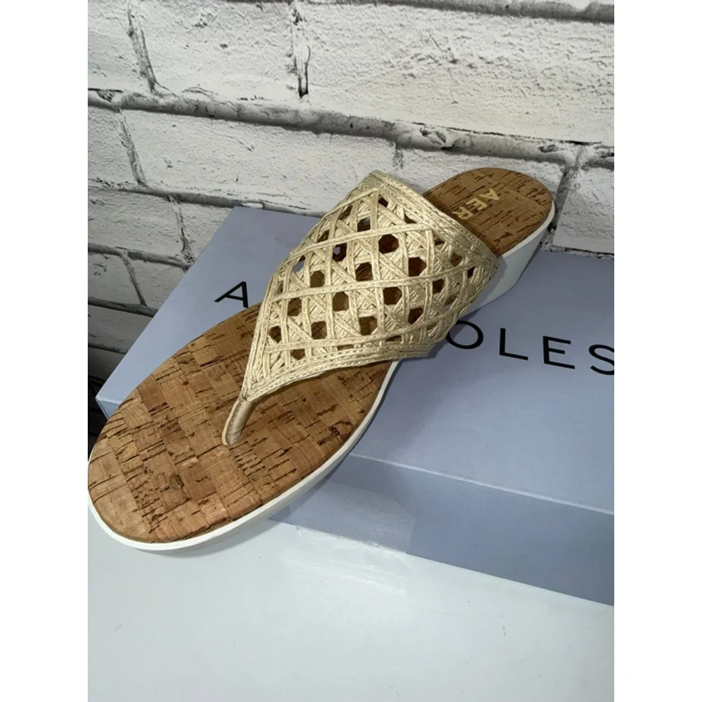 Women's Aerosoles Ivie Natural Raffia Boho Beige Cork Wedge Sandals Size 12 NWT